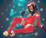  2016 anthro black_hair breasts brown_fur christmas clothed clothing feline female fur green_eyes hair holidays legwear lion long_hair looking_at_viewer mammal nipple_bulge rysonanthrodog solo tight_clothing 