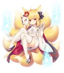 animal_ears inari_(sennen_sensou_aigis) japanese_clothes kitsune pantsu sennen_sensou_aigis shura_no_suke tail thighhighs 