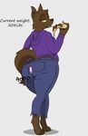  americananomaly_(artist) anthro big_butt butt canine clothing female looking_at_viewer mammal panties solo underwear wardrobe_malfunction weight_gain were werewolf 