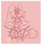  arthropod boob_hat breasts female hybrid insect monochrome seel_kaiser size_difference smile spread_legs spreading 
