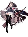  albino armband bad_proportions belt black_footwear black_legwear bolt_action boots buttons coat full_body fur_trim girls_frontline gun hat high_belt high_heel_boots high_heels highres holding holding_gun holding_weapon iron_cross jacket_on_shoulders kar98k_(girls_frontline) long_hair looking_at_viewer mauser_98 military military_uniform official_art peaked_cap purple_eyes rifle samail solo standing standing_on_one_leg thigh_boots thighhighs transparent_background uniform very_long_hair weapon white_hair zettai_ryouiki 