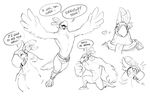  &lt;3 adam_wan avian belt bird black_and_white bottomless clothed clothing dancing expressions featureless_crotch headshot_portrait kass_(zelda) kneeling line_art male monochrome nintendo open_mouth portrait scarf sketch_page smile solo surprise the_legend_of_zelda video_games winged_arms wings 
