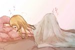 bangs bed blanket blonde_hair blush breasts commentary heavy_breathing highres hinohara_(redsee) implied_masturbation lillie_(pokemon) long_hair masturbation medium_breasts pillow pokemon pokemon_(game) pokemon_sm solo sweat tears under_covers 