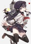  akanbe akatsuki_(kantai_collection) anchor bad_id bad_pixiv_id black_hair black_legwear blush hat heart highres kantai_collection long_hair looking_at_viewer machinery neckerchief open_mouth purple_eyes red_neckwear remodel_(kantai_collection) sameya school_uniform searchlight serafuku sketch skirt smile solo thighhighs thighs tongue tongue_out 