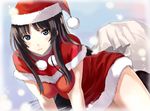  akiyama_mio black_hair blue_eyes blush capelet christmas hat k-on! nishikawa_ari red_capelet sack santa_costume santa_hat solo 