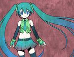  belt elbow_gloves flat_chest gloves long_hair midriff miku_hatsune skirt thigh_highs twin_tails vocaloid2 