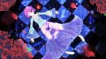  bad_id bad_pixiv_id checkered checkered_floor eyes flower hairband heart highres kirise_mitsuru komeiji_satori lying one_eye_closed outstretched_arms petals purple_eyes purple_hair rose short_hair smile solo spread_arms touhou wet wet_clothes 