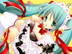  animal_ears blush catgirl cleavage hatsune_miku maid ribbons scan shigunyan thigh-highs vocaloid 