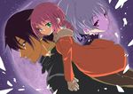  2girls bad_id bad_pixiv_id braid brown_eyes brown_hair darker_than_black full_moon green_eyes hei jewelry moon multiple_girls necklace pink_eyes pink_hair silver_hair suou_pavlichenko tanaka_deshirittoru yin 