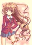  :&lt; aisaka_taiga alto_seneka animal_ears brown_hair long_hair oohashi_high_school_uniform school_uniform solo tail toradora! 