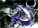  bat_wings crescent dress green_hair hat highres kazetto long_hair mima solo staff touhou wings wizard_hat 