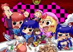  :&gt; :&lt; :d arms_up beatrice blonde_hair blue_eyes blue_hair blush bow brown_hair candy character_doll checkerboard_cookie checkered checkered_background chibi cookie cup doll dress elbow_gloves etori fang flower food formal frederica_bernkastel frills furudo_erika gloves hair_bobbles hair_ornament hat highres lambdadelta long_hair multiple_girls o_o object_on_head open_mouth pink_hat ponytail purple_eyes red_eyes red_hair short_hair smile steam suit sweat teacup teapot tears twintails umineko_no_naku_koro_ni ushiromiya_ange ushiromiya_battler ushiromiya_krauss ushiromiya_natsuhi 