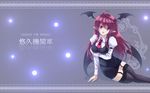  black_thighhighs breasts devil_wings highres koakuma necktie red_eyes red_hair thighhighs touhou wallpaper wings 