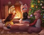  anthro christmas christmas_tree clothed clothing coff feline female fur group hair holidays inside male mammal open_mouth sitting smile tree 