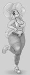  2015 anthro bandicoot big_breasts breasts cleavage clothed clothing coco_bandicoot conditional_dnp crash_bandicoot_(series) eyebrows eyelashes female flower footwear grey_background hair hand_on_hip hi_res long_hair looking_away mammal marsupial midriff monochrome navel one_leg_up pants plant ponytail shirt shoes simple_background solo tank_top thick_thighs video_games voluptuous wide_hips xopachi 