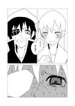  1girl blush c-button comic eyepatch genderswap genderswap_(ftm) greyscale hat kantai_collection kiso_(kantai_collection) monochrome ooi_(kantai_collection) sweat translated 