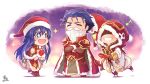  +_+ 1boy 1girl 1other antlers armor beard blue_eyes blue_hair cape crossed_arms eyes_closed facial_hair fake_beard fake_facial_hair fake_mustache father_and_daughter fire_emblem fire_emblem:_fuuin_no_tsurugi fire_emblem:_rekka_no_ken fire_emblem_heroes fur_trim grin hat hector_(fire_emblem) highres holding holding_hat hood hood_up lilina long_hair long_sleeves mittens mustache nakabayashi_zun nintendo open_mouth own_hands_together pom_pom_(clothes) red_hat red_mittens reindeer_antlers robe santa_costume short_hair signature smile summoner_(fire_emblem_heroes) 