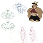  2016 abs biceps big_breasts big_muscles black_hair breasts clothing female fingerless_gloves flat_chested flexing gloves hair huge_breasts invalid_color invalid_tag kangaroo mammal marsupial model_sheet muscular muscular_female navel nipples nude shirt shorts sketch smile tank_top 