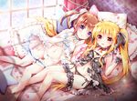  :d babydoll barefoot black_panties blonde_hair blush breasts brown_hair choker cleavage collarbone fate_testarossa frilled_choker frilled_pillow frills geko groin hair_ribbon holding_hands leg_garter lingerie lips long_hair lying lyrical_nanoha mahou_shoujo_lyrical_nanoha multiple_girls on_bed open_mouth panties petals pillow purple_eyes red_eyes ribbon shiny shiny_hair side-tie_panties sidelocks small_breasts smile star star_pillow takamachi_nanoha twintails underwear white_panties window wrist_cuffs 