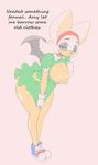  anthro bat big_breasts breasts cleavage clothed clothing conditional_dnp english_text facial_piercing female footwear hair headband hi_res lip_piercing looking_at_viewer mammal membranous_wings piercing rouge_the_bat shoes smile snakebite_piercing solo sonic_(series) text white_hair wings xopachi 