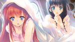  :o alisia_heart aquaplus ass bed_sheet black_hair blue_eyes dungeon_travelers_2 game_cg green_eyes hair_over_shoulder hand_on_own_chin indoors light_rays lingerie long_hair melvy_de_florencia mitsumi_misato multiple_girls official_art sleeveless sweatdrop underwear 