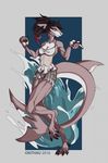  anthro clothed clothing female fish hair looking_at_viewer marine okithau shark simple_background solo thick_thighs 