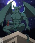  abs balls claws erection forsen gargoyle grin long_ears male moon muscular night nude pecs penis pointy_ears red_eyes slit_pupul solo star tattoo vein veiny_penis wings 