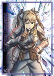  artist_request blue_ribbon brown_eyes brown_gloves brown_hair copyright_name edy_nelson gloves hair_ribbon hand_on_hip index_finger_raised leaning_forward lowres military military_uniform open_mouth ribbon senjou_no_valkyria senjou_no_valkyria_1 short_hair solo twintails uniform 