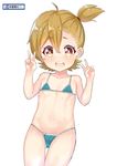  atg_(wttoo0202) bangs barakamon bikini blue_bikini blush cameltoe character_request child collarbone double_v facebook_username flat_chest hair_tie highleg highleg_bikini highres kotoishi_naru micro_bikini midriff navel open_mouth orange_hair petite red_hair short_hair solo swimsuit teeth v 