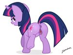  2016 animal_genitalia animal_pussy animated anus bedroom_eyes butt clitoral_winking clitoris cutie_mark dock equine equine_pussy female feral friendship_is_magic fur hair half-closed_eyes horn insertive looking_at_viewer looking_back mammal multicolored_hair my_little_pony presenting purple_eyes purple_fur pussy pussy_juice seductive simple_background solo twilight_sparkle_(mlp) unicorn white_background 