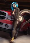  2016 anthro anus breasts butt car clothing cyan_hair female footwear glass mammal mustelid nude otter pussy shoes solo twinkle-sez vehicle 