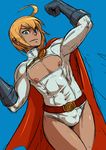  1boy belt blonde_hair blue_eyes bulge cape genderswap gloves looking_at_viewer male mikoyan nipples solo trap 