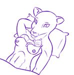  2016 ambiguous_gender bed breasts digital_media_(artwork) disney duo fan_character feline female female/ambiguous ferret larger_female lion love mammal mustelid nipples nude pillow romantic_couple size_difference sketch small_breasts tggeko zootopia 