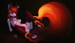  2016 anthro arm_support armpits bangs big_tail breasts choker clothing equine eyelashes fingerless_gloves gloves hair horn horse legwear long_hair mammal mostly_nude my_little_pony navel nipples on_floor oneofyouare pony reclining red_eyes red_hair simple_background socks solo stirrup_socks stockings 