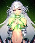  altera_(fate) bare_shoulders blush choker dark_skin detached_sleeves fate/extella fate/extra fate_(series) head_tilt light_smile looking_at_viewer midriff navel red_eyes sen_(77nuvola) short_hair solo tattoo tears veil white_hair 