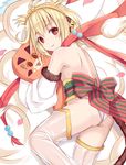  andira_(granblue_fantasy) ass bare_shoulders blonde_hair detached_sleeves erune flat_ass granblue_fantasy looking_at_viewer md5_mismatch red_eyes red_scarf scarf short_hair smile solo thighhighs tiara tsukino_neru 