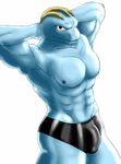  2016 anthro armpits biceps clothing digital_media_(artwork) hi_res humanoid looking_at_viewer machoke male mocri muscular muscular_male nintendo nipples pecs pok&eacute;mon rubber simple_background smile solo underwear video_games white_background 