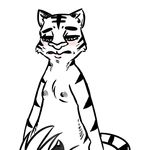  2016 anthro blush cheek_tuft chest_tuft cunnilingus disney fan_character feline female flat_chested half-closed_eyes hugh_muskroura inkyfrog looking_down male male/female mammal nude oral restricted_palette sex simple_background size_difference skunk standing stella_(inkyfrog) tiger tuft vaginal white_background zootopia 