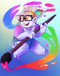  anthro candychameleon clothed clothing eyewear female glasses hair nidoran nintendo open_mouth paintbrush pok&eacute;mon smile solo teeth tongue video_games 