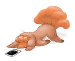  ambiguous_gender brown_fur canine faceplant feral fox fur hair lying mammal multi_tail nintendo orange_hair passed_out phone pok&eacute;mon simple_background solo video_games vulpix いむのーふ 