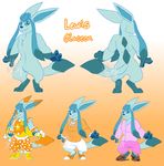  anthro candychameleon clothed clothing eeveelution english_text eyewear glaceon male model_sheet nintendo nude pok&eacute;mon solo standing text video_games 