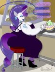  anthro breasts clothing dessert doughnut dress ear_piercing ear_ring equid equine eyes_closed eyeshadow female food friendship_is_magic hair holding_object horn ice_cream makeup mammal my_little_pony nails overweight overweight_anthro overweight_female piercing professordoctorc purple_hair purple_tail rarity_(mlp) solo unicorn 