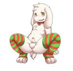  3_toes anus asriel_dreemurr balls bell_collar blush caprine clothing collar erection fur goat humanoid_penis legwear male mammal monster nipples open_mouth penis sagemerric simple_background slightly_chubby solo stockings toes uncut undertale video_games white_balls white_fur white_penis yellow_eyes 