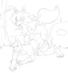  2016 anthro canine clothed clothing digital_media_(artwork) dog duo feral forced forest fur lilbocreeps lycanroc male male/male mammal nintendo open_mouth penis pok&eacute;mon public rape sex simple_background tree video_games 