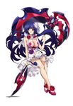  1girl blue_hair breasts cleavage female flower high_resolution large_breasts long_hair madan_no_ou_to_vanadis navel purple_eyes red_rose rose solo standing stitched valentina_glinka_estes very_long_hair white_rose 