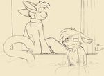  annoyed anthro bathing bathroom bathtub cat collar dripping duo feline female grape_jelly_(housepets!) housepets! line_art long_tail male mammal maxwell_(housepets!) nude partially_submerged rear_view rick_griffin sitting sketch smile smirk 