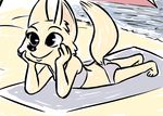  2016 anthro arm_support beach canine clothed clothing disney female fox inkyfrog leaning_on_elbow lying mammal on_front sea seaside skye_(zootopia) smile solo swimsuit water zootopia 