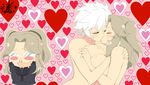  2girls bespectacled blush breasts eyes_closed glasses heart imu_(senran_kagura) kiss large_breasts miyabi_(senran_kagura) multiple_girls nosebleed nude rexy_stark senran_kagura senran_kagura_(series) sideboob smile twintails white_hair yuri 