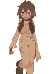  blush breasts brown_hair cross_scar dark_skin fang female low_twintails nude ootorii_bisetsu open_mouth pointy_ears scar shoes simple_background solo transparent_background twintails 