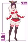  alternate_costume artist_name belt boots breasts character_name christmas cleavage elbow_gloves fingerless_gloves full_body fur_collar fur_trim gloves han_juri hat holly looking_at_viewer medium_breasts midriff mini_hat mini_top_hat miniskirt navel skirt smile solo street_fighter street_fighter_v thigh_boots thighhighs top_hat x-teal2 